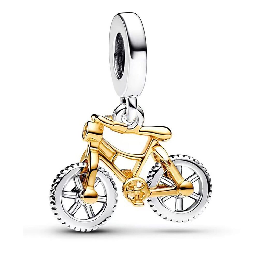 8386 Two-tone Spinning Wheels Bicycle Dangle Charm for 925 Sterling Silver